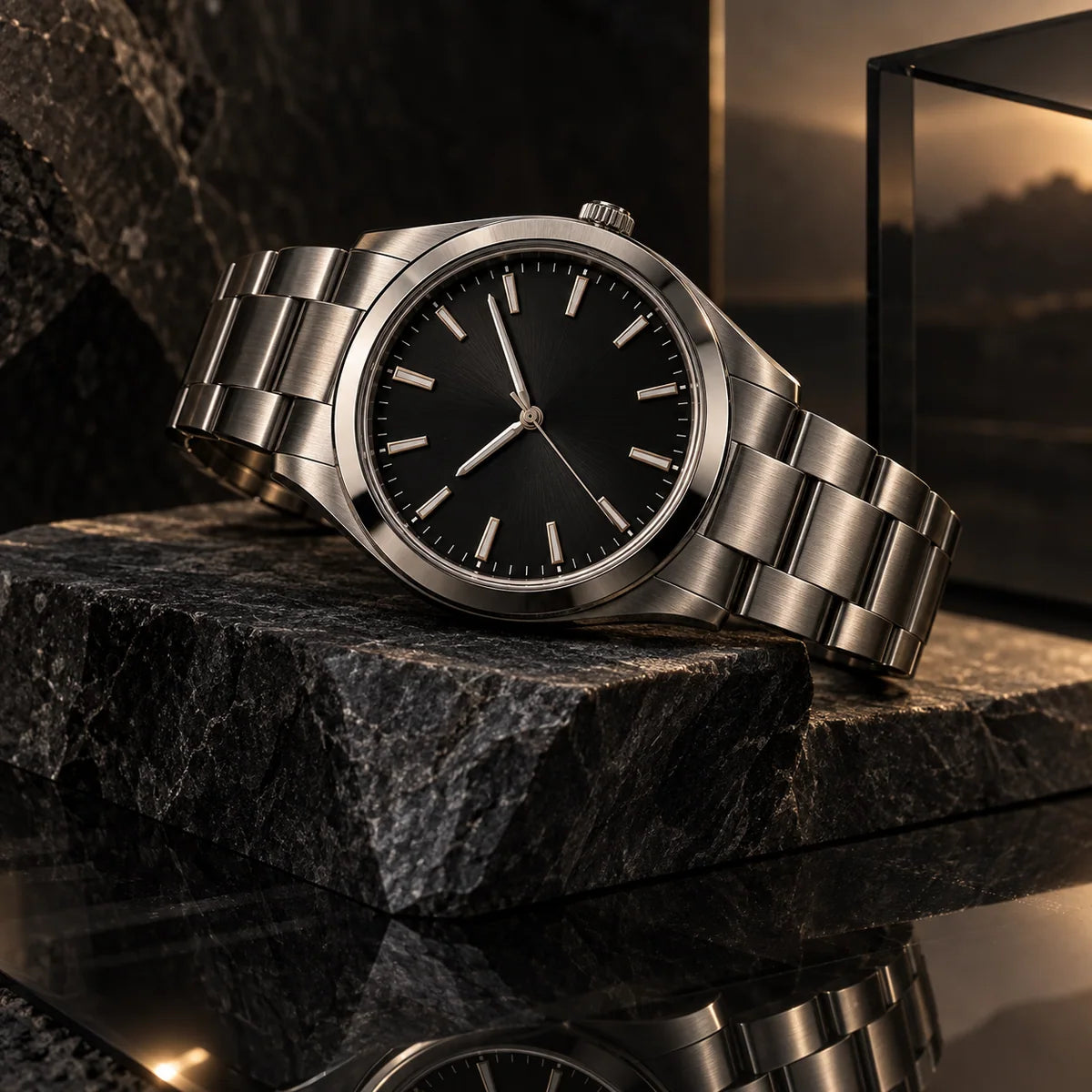 Montre sur pierre claire — visuel d’ambiance